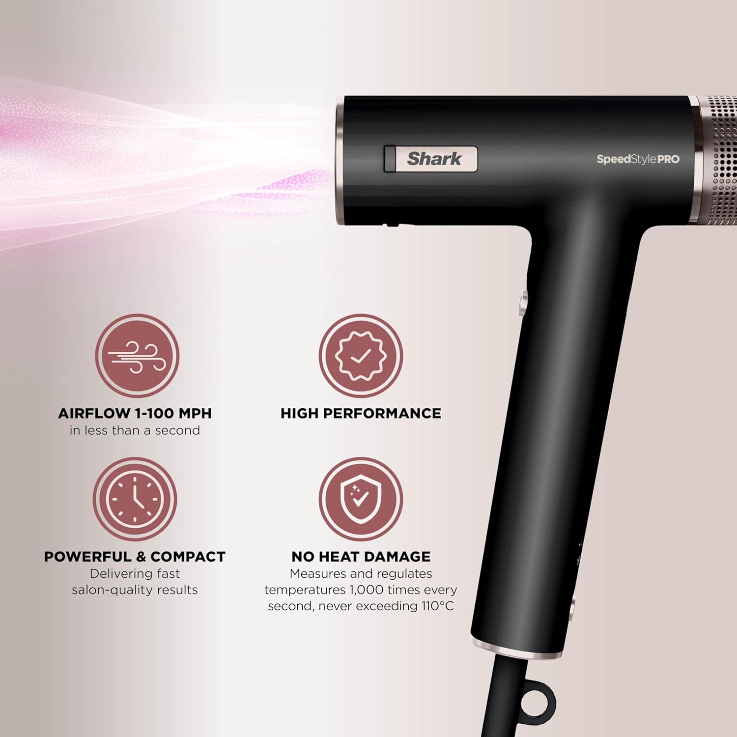 Shark SpeedStyle Ionic Hair Dryer – Lightweight High-Velocity Dryer with Turbo Concentrator for Fast Drying - Image 5